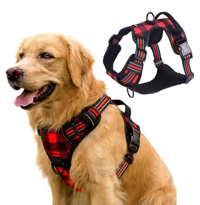 Image de Harnais pour chien avec poignée, rouge, réfléchissant, rembourré, réglable, anti-étranglement
