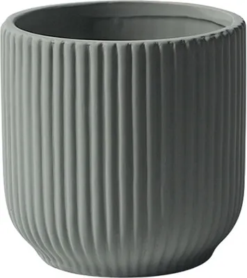 Obrázek produktu pro Kulatý vlnitý keramický květináč s drenážním otvorem, moderní pruhovaný design, vnitřní venkovní květináč (šedý, 14 cm)