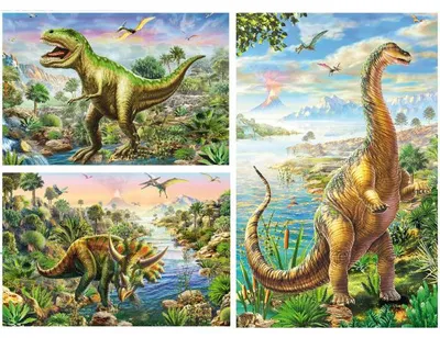 Image de Puzzle le monde des dinosaures 3 x 48 pieces avec poster - schmidt - 56202