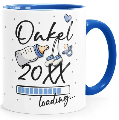 Produktbild von Tasse Schwangerschaft Loading Jahreszahl anpassbar Geschenk werdende Mama Papa Oma Opa Tante Onkel Patentante Patenonkel Moonworks® Onkel weiß-innen-royal standard
