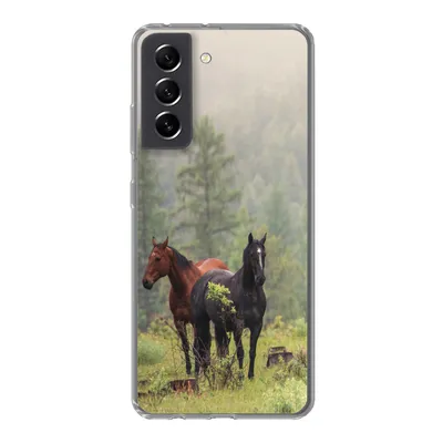 Produktbild von MuchoWow® Handyhülle Schutzhülle Hülle für Samsung Galaxy S21 FE Pferde - Wald - Nebel Silikon Softcase Handy Hülle - Mobiltelefonhülle