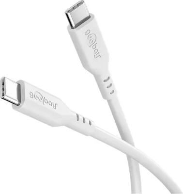 Productafbeelding van USB-C siliconen oplaadkabel, geschikt voor USB-C apparaten, met snellaadfunctie, knikbestendig, lengte 1,5 meter, wit