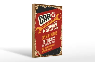 Produktbild von Holzschild Retro 20x30cm Car Service open 24 hours Auto