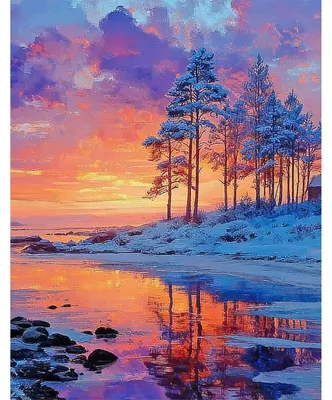 Diamantgemälde Winterlandschaft 40x50 cm, DIY-Set