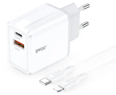 Productafbeelding van BWOO Wandlader CDA182, 38W, 1x USB-A + 1x USB-C, met USB-C aansluiting