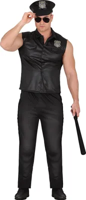 Produktbild von Polizei Party Kostüm Junggesellenabschied Officer Mottoparty Uniform Cool Cap Ganzkörper, Größe: 48 - 50 (M) Farbe: Schwarz