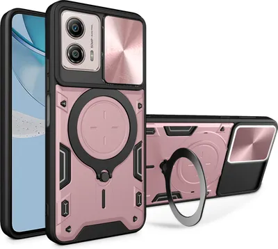 Produktbild von Handyhülle für Motorola Moto G53 Dual-Layer Stoßfest Rüstung Hülle mit Dia Kameraschutz und Kreisförmig Ring Ständer Roségold