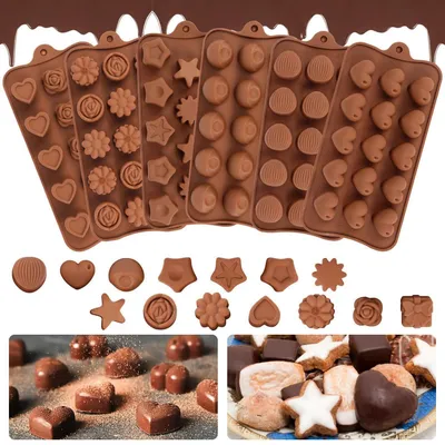 Obrázek produktu pro Silikonové formy na čokoládu, 6 kusů, nepřilnavé, vhodné na pečení pralinek, sladkostí a na výrobu kostek ledu