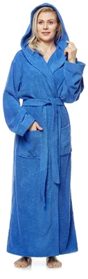 Productafbeelding van Badjas Pandora voor dames, met capuchon, extra lang, 100% katoen, kleur: koningsblauw, maat: XL
