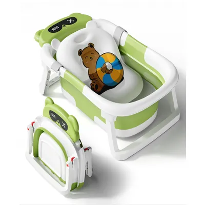 Produktbild von Baby Badewanne,Faltbare Babybadewanne  mit mit Abnehmbare Badekissen,Temperaturanzeige,rutschfest, Abfluss,Grün