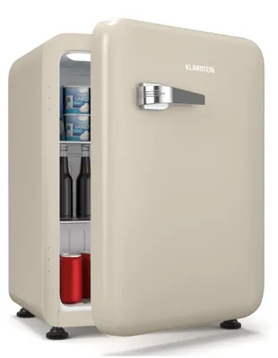 Image de Klarstein Audrey Evo 68L Mini Frigo - Rétro, Silencieux 40 dB, Thermostat Réglable, Porte Réversible, Petit Frigo de Chambre, Bureau, Crème