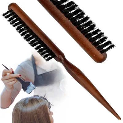 Image de Brosse à chignon pour crépage et lissage - Poils de sanglier naturels et manche en bois Profesionnelle