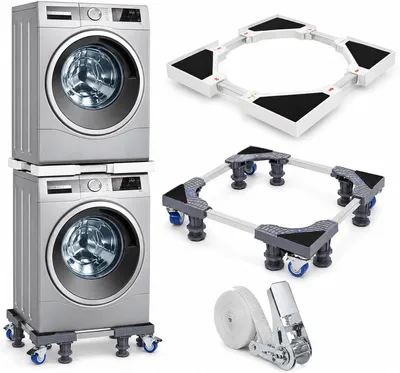 Imagen del producto de Base ajustable para lavadora y secadora, con capacidad para alturas de 46 a 72 cm, antideslizante y con sistema de amortiguación de vibraciones