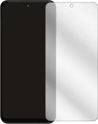 A clear screen protector is shown next to a dark smartphone.