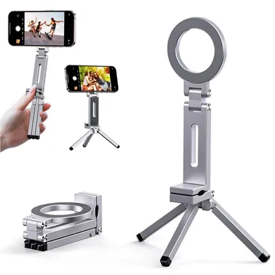 Image de Support de téléphone 3-en-1 - Magnétique - Pliable - Alliage d'aluminium - Rotation à 360° - Hauteur de 25 cm - Support pour smartphone