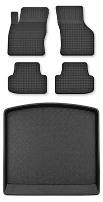 Zdjęcie produktu dla Dywaniki gumowe + mata bagażnika do Seat Leon III 2014-2020 (kombi, dolny poziom podłogi) – czarne, dobierane – Wielganizator Semi-Universal