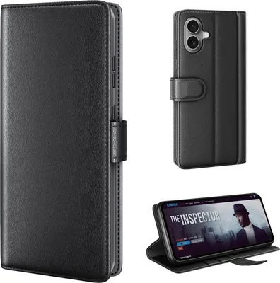 Produktbild von Echtleder Handyhülle für Apple iPhone 17 Lederhülle Cover Case Tasche Klapphülle Fliphülle Leder Hülle Farbe: Schwarz