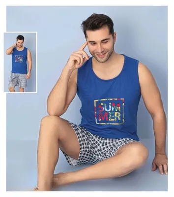 Obrázek produktu pro Pánské pyžamo Shorty blue L dvoudílný komplet s krátkým rukávem C-71