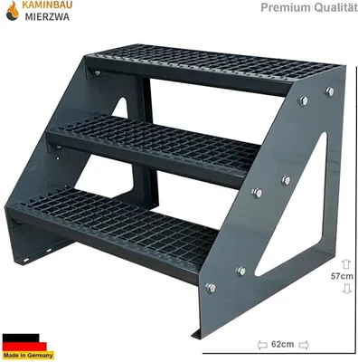 Obrázek produktu pro Mřížové ocelové příčkové schodiště 3 stupně volně stojící Pozinkované a antracitově práškově lakované - (d x š x v) 63cm x 80cm x 57cm