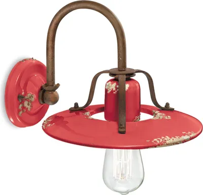 Produktbild von Wandleuchte Metall Keramik B: 25 cm Rostbraun Rot Shabby Antik E27 Vintage Design Keramikleuchte
