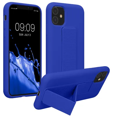 Produktbild von kwmobile Handyhülle für Apple iPhone 11 Hülle - TPU Silikon Case mit Fingerhalter und Stand - Schutzhülle Cover in Baltik Blau