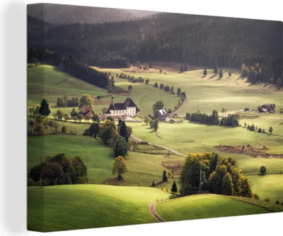 Obrázek produktu pro OneMillionCanvasses® - Plátno - Panoramatický pohled na vesnici u Černého lesa v Německu, nástěnná malba, nástěnné dekorace obrazy obývací pokoj, 90x60cm
