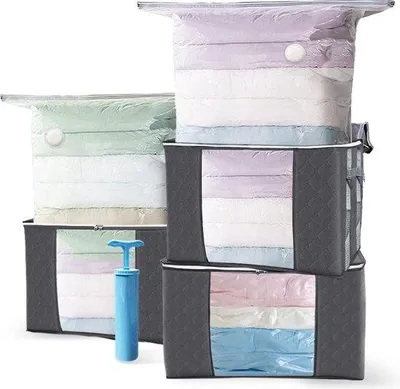 Produktbild von Famanu Aufbewahrungstasche Set mit Pumpe - 3 große Vakuumbeutel und 3 Taschen mit Griff und Reißverschluss