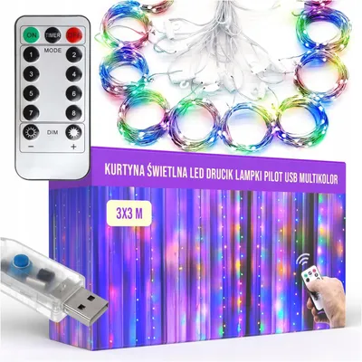 Produktbild von LED-Lichterkette, Weihnachtsgirlande, 3x3, 300 LEDs, für den Innenbereich, mehrfarbig