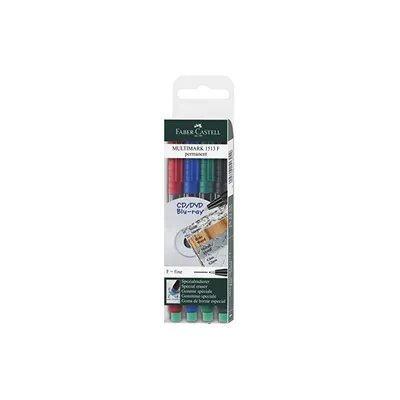Produktbild von Faber-Castell 151304 - Marker MULTIMARK permanent, Stärke: F, 4er Etui, Inhalt: je 1x rot, blau, grün, schwarz