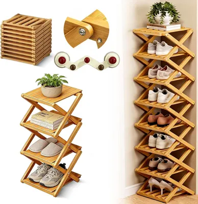 Produktbild von STILVORA Schuhregale, Bambus Schuhregal Natur – Mehrstöckiges Schuhgestell, Fertig montiert, Platzsparend & Stabil, 4-stufig