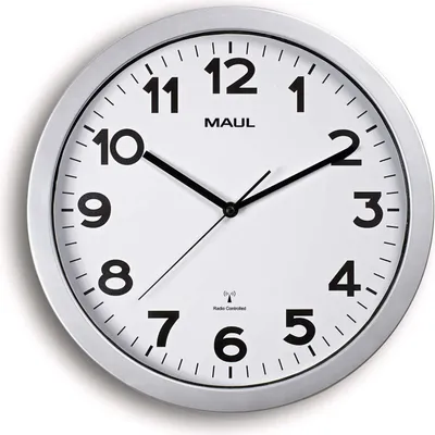 Produktbild von MAUL Wanduhr MAULstep Ø 35 x 5 cm funkgesteuert Kunststoff 1 x AA (1.5 V) silber