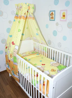 Produktbild von 4 teiliges Baby Bettset Bettwäsche mit Himmel Vollstoff - Bettausstattung - ON- 21. Schaf Gelb