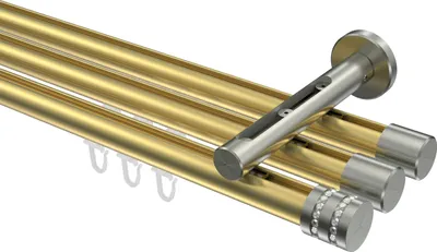 Produktbild von Interdeco Innenlaufstange / Gardinenstange mit Innenlauf Messing-Optik / Edelstahl-Optik, Typ Siteno Estana (Glitzerkappe), 20 mm Ø 3-läufig, 140 cm