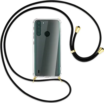 Produktbild von Handykette Backcover-Schutzhülle mit Band (Metall goldfarben) für Motorola One Fusion - schwarz
