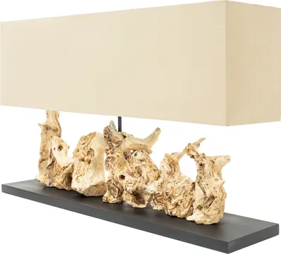 Produktbild von Natürliche Design Tischleuchte PURE UNIQUE 80cm beige Treibholz mit Leinenschirm Massivholz Tischlampe Wohnzimmerlampe
