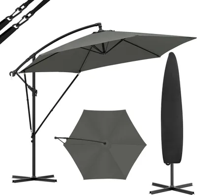 Produktbild von WOLTU Hängender Gartenschirm φ310cm, UV-Schutz Strandschirm, Neigbar, Tragbar : Dunkelgrau Farbe: Dunkelgrau