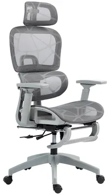 Produktbild von Bš¹rostuhl, Ergonomischer Schreibtischstuhl mit Netzstoffbezug, verstellbar, rollbar, mit Armlehnen, Kopfstš¹tze, Grau