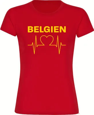 Produktbild von multifanshop Damen T-Shirt - Belgien - Herzschlag, rot, Größe M