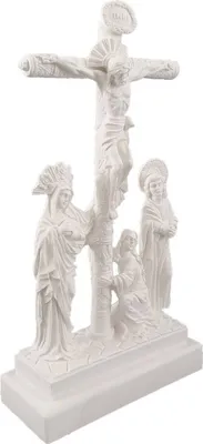 Produktbild von 28,5cm Alabaster Figur Jesus am Kreuz mit trauernden Weiß