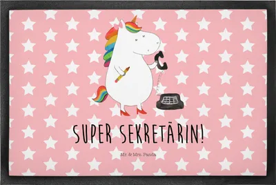 Produktbild von Mr. & Mrs. Panda fußmatte Einhorn Sekretärin 50 x 75 cm - Rot Pastell - Geschenk, Bodenvorleger, Steuerkanzlei, Gummimatte, Unicorn, Einhörner, teppichmatte, Büro