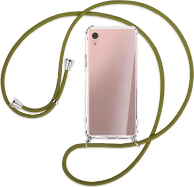 Produktbild von Handykette Backcover-Schutzhülle mit Band (Metall silberfarben) für Sony Xperia XA1 Plus - khaki