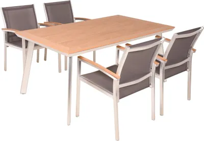 Produktbild von Garten-Sitzgruppe JURO 5-tlg. - Kunststoff, Braun | Gartenmöbel-Set Gartengarnitur Garten-Essgruppe mit Stühlen und Esstisch