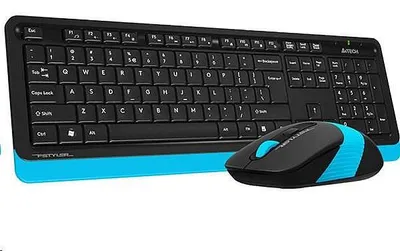 Produktbild von A4Tech Fstyler FG1010, Volle Größe (100%), Kabellos, RF Wireless, QWERTY, Schwarz, Blau, Maus enthalten