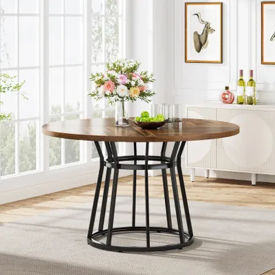 Obrázok produktu pre Okrúhly jedálenský stôl, priemer 120 cm – jedálenský stôl pre 4–6 osôb – robustná kovová konštrukcia – moderný štýl – kuchynský a jedálenský stôl – hnedý