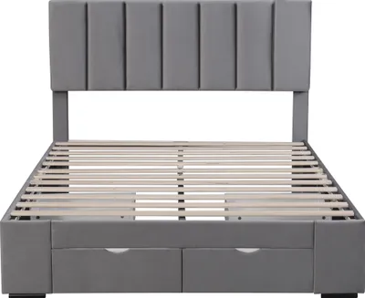 Produktbild von MODFU Polsterbetten 140x200cm mit 4 Schubladen und Lattenrost, Funktionsbett Stauraumbett Doppelbett(Ohne Matratze),Grau