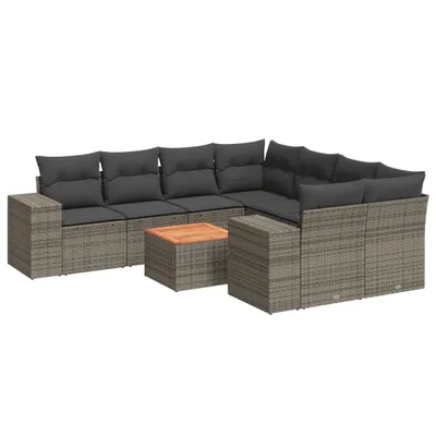 Immagine prodotto di Set Divano da Giardino 9 pz con Cuscini Grigio in Polyrattan