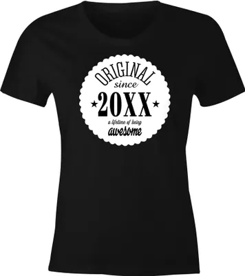 Produktbild von Damen T- Shirt Geburtstag anpassbares Retro Design Original since und Geburtsjahr lustiges Geschenk für Frauen MoonWorks® 40 schwarz 3XL