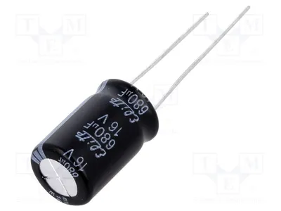 Produktbild von 10x Kondensator: elektrolytisch THT Ø10x16mm 16VDC 680uF ±20% PF1C681MNN1016 Elekt