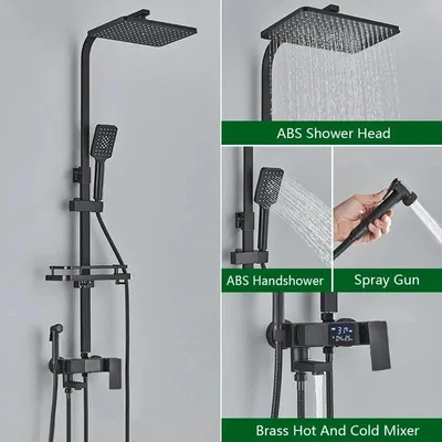 Produktbild von Regendusche Set Badewanne - Wandmontiertes Duscharmatur Set - 20–30 cm Überkopfbrause - Handbrause und Wannenauslauf - Einhebelmischer Warm/Kalt - Schwarz