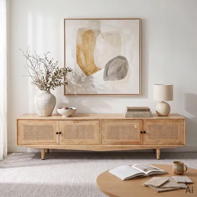 Produktbild von Lowboard NAYAN 180 cm aus Mangoholz, für TV bis zu 75 Zoll - Natur